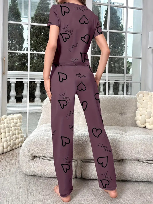 Cozy Heart Print Pajama Set