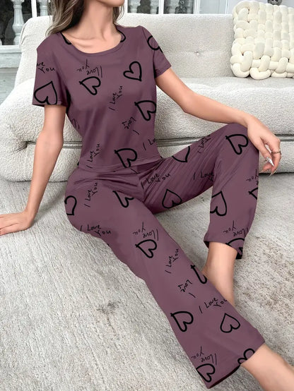 Cozy Heart Print Pajama Set