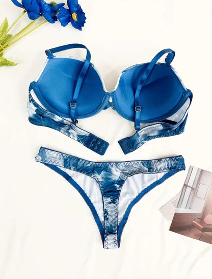 Casual Tie-Dye Print Push-Up Bra Set