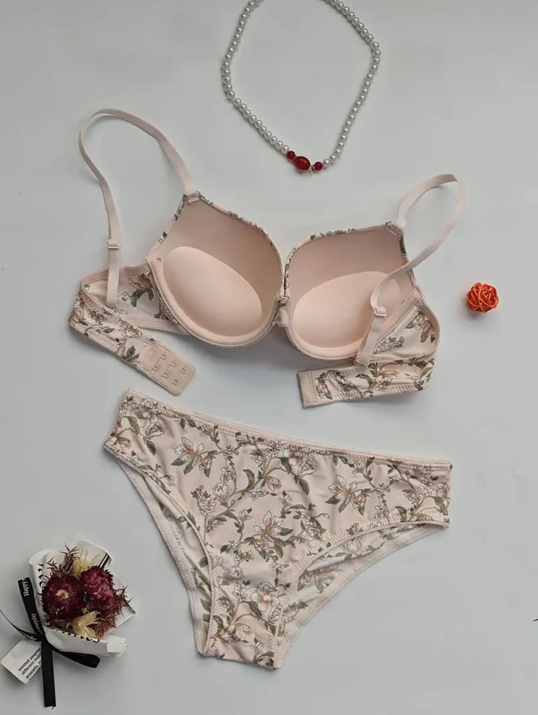 Floral Print Bra and Underwear Set