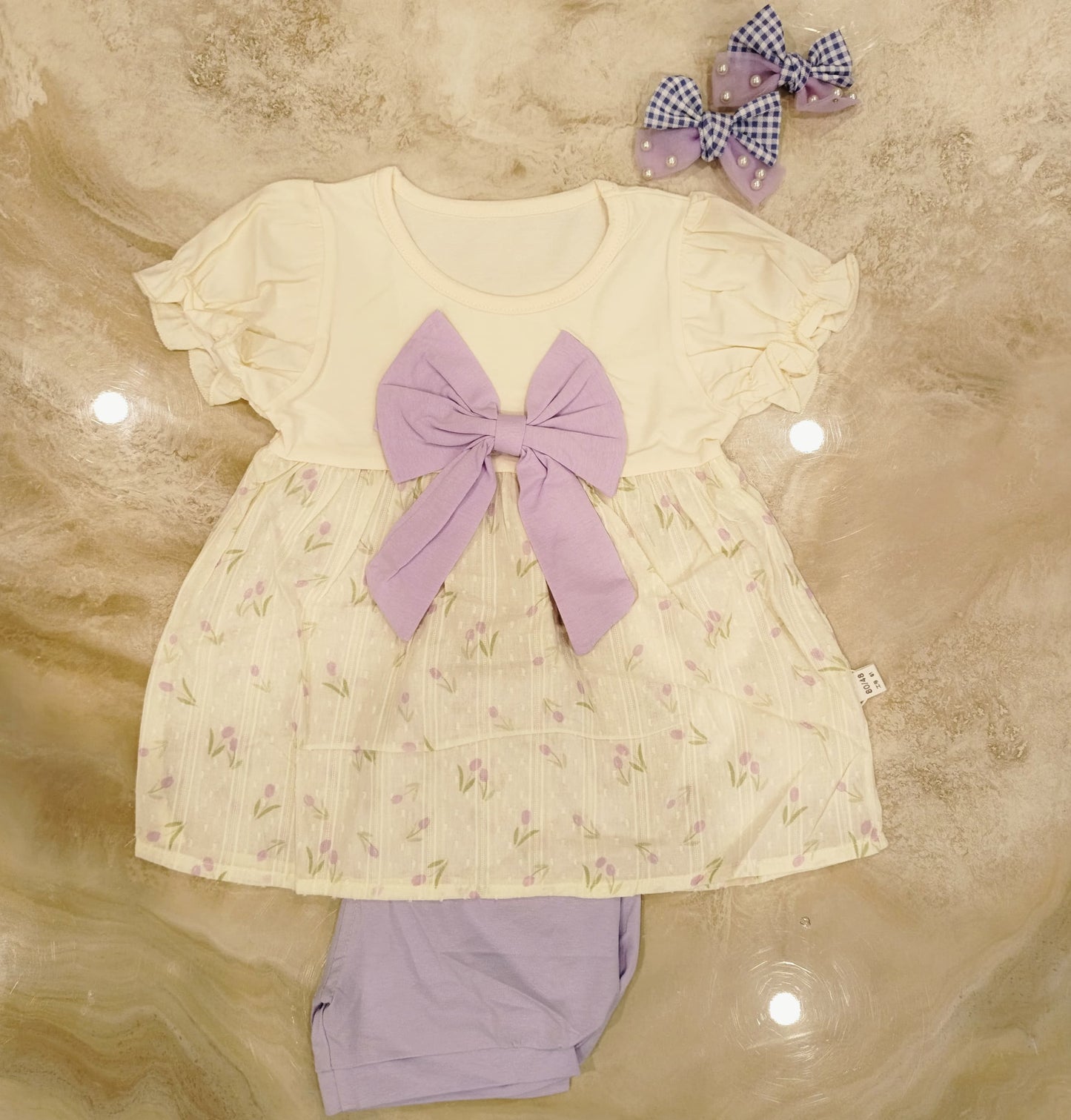 Purple Floral Bow Baby Dress Set