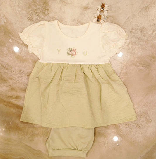 Beary Cute Green Baby Dress Set